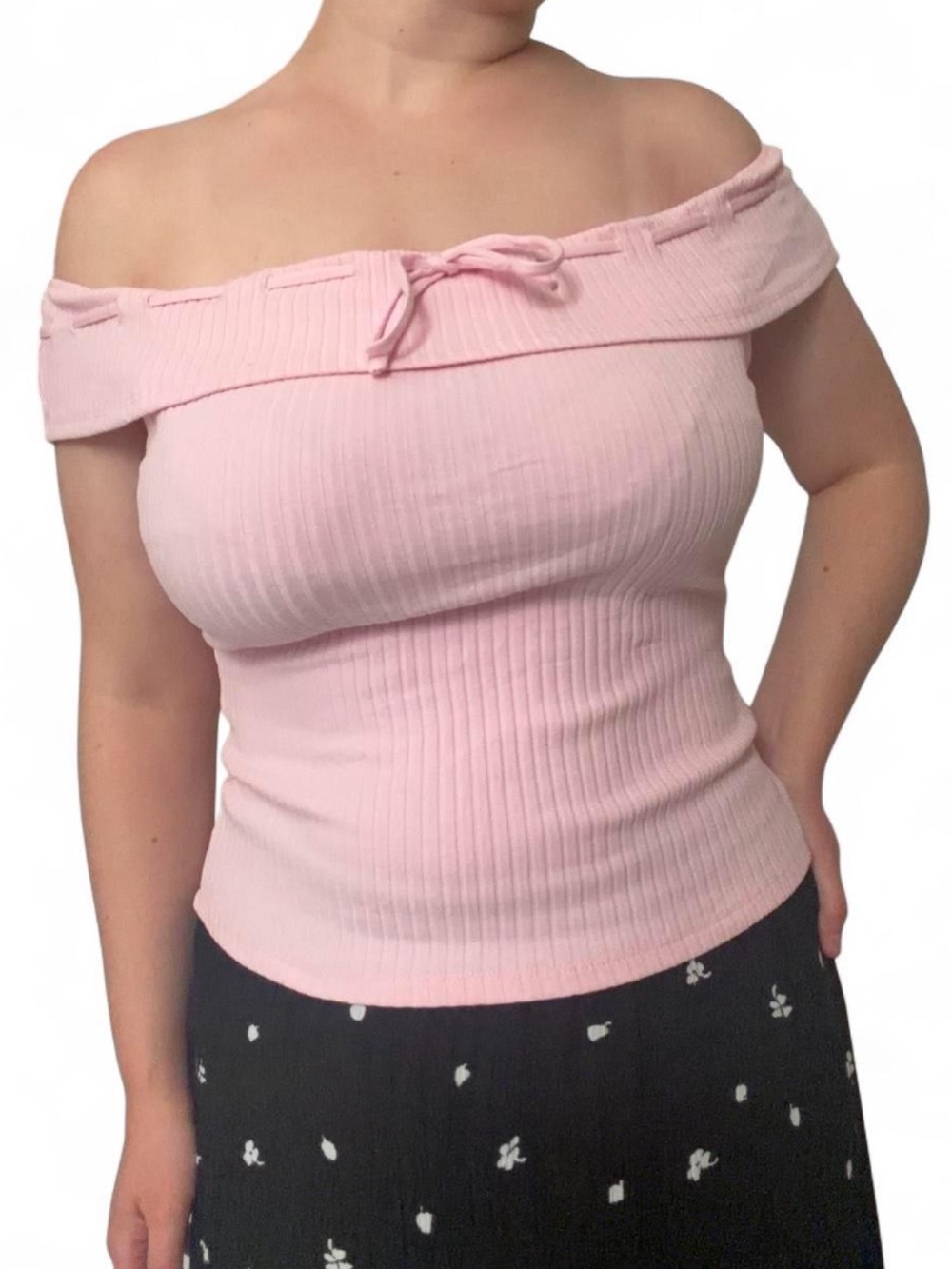 Forever 21 Pink Ribbed Off-Shoulder Top